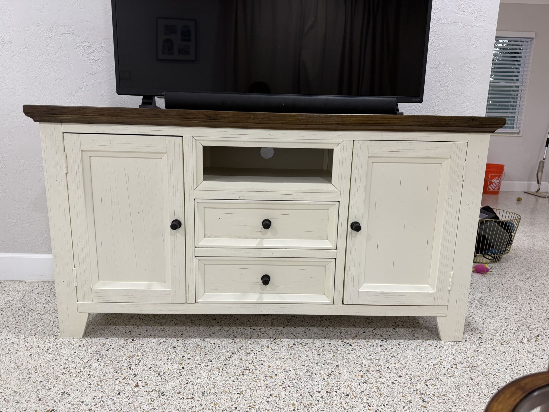 Jofran Nantucket Aged White 60” TV Stand With Storage