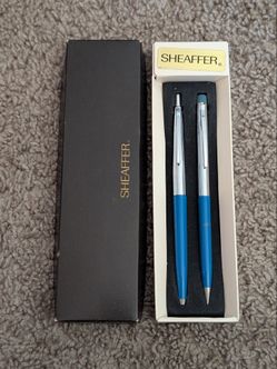 Vintage Sheaffer Pen & Pencil Set Blue Chrome Skrip USA With Box