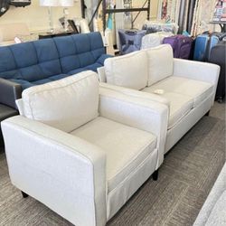 Furniture Set Loveseat Sofa And Armchair Set(Light Grey) 