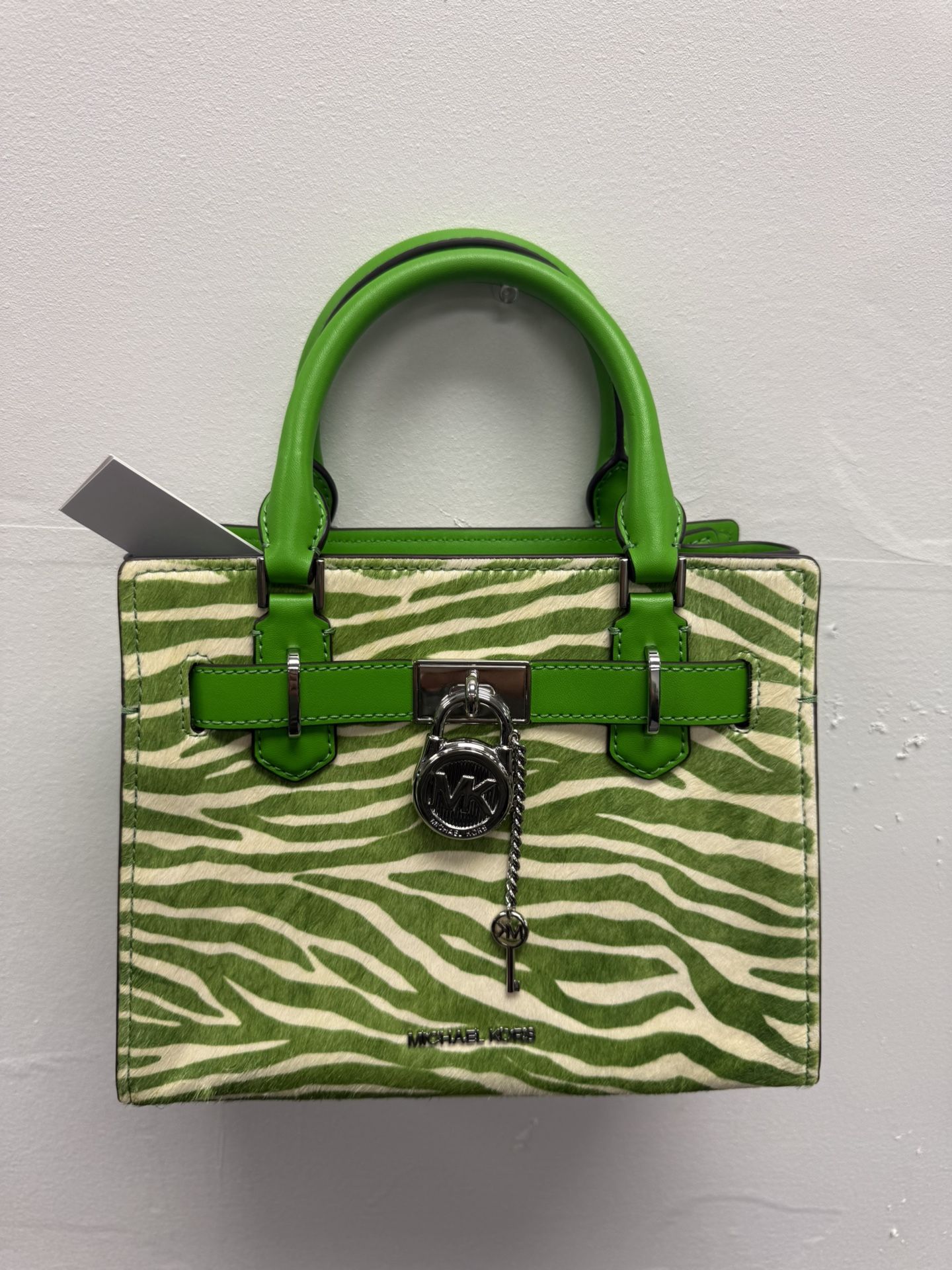 Michael Kors     Women's Hamilton zebra print leather crossbody bag in forest green
