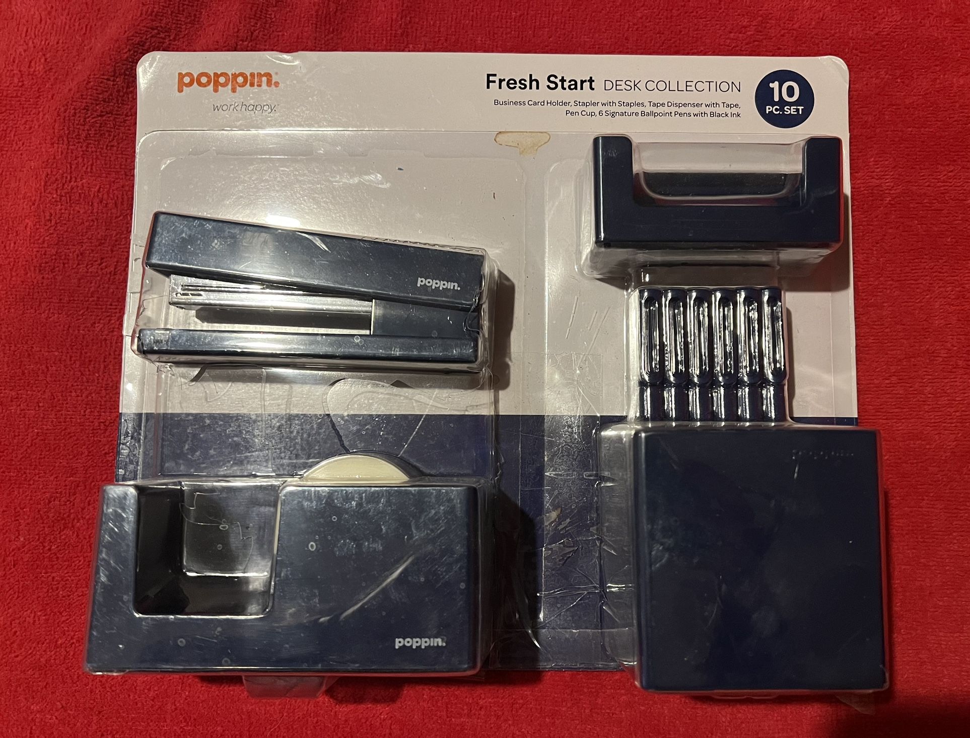 Poppin Fresh Start Desk Collection Set Navy Blue