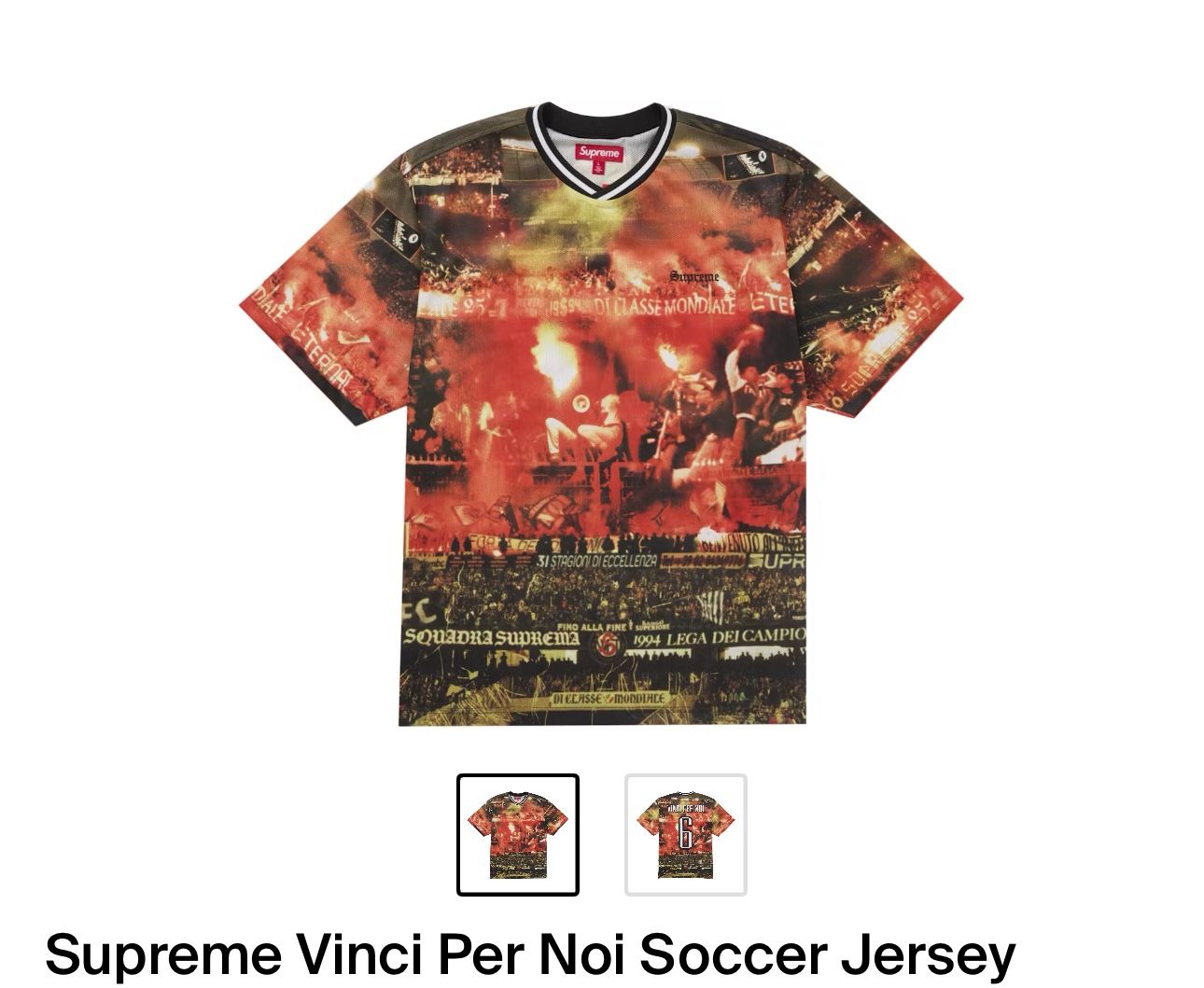 Supreme Vinci Per Noi Soccer Jersey　S Supreme Vinci Per Noi Soccer Jersey (SS25) - $98