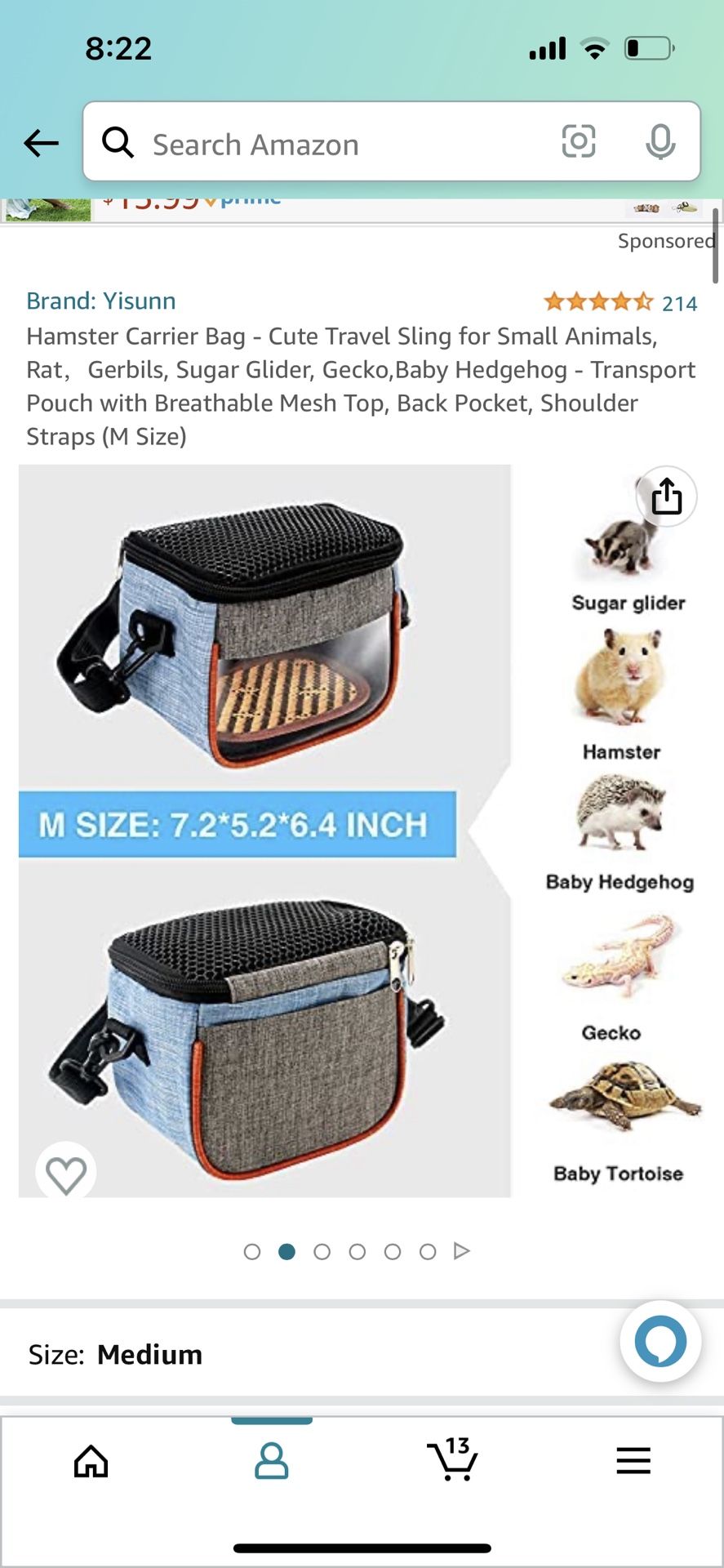 Hamster Carrier Bag - Cute Travel Sling for Small Animals, Rat,Gerbils, Sugar Glider, Gecko,Baby Hedgehog - Transport Pouch with Breathable Mesh Top,