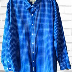 Eddie Bauer Men’s Large Blue & White Windowpane Plaid Button Down Classic Shirt