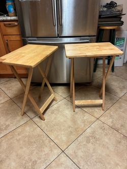 Set of 2 Wooden Folding Tray Tables, 19”x14.5”x26.5”