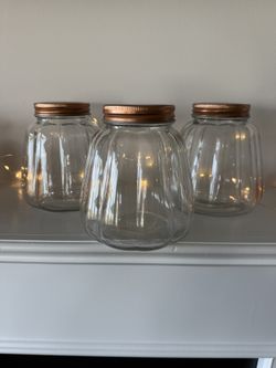 THREE  GLASS  PUMPKIN  JARS   3 FOR   $12
