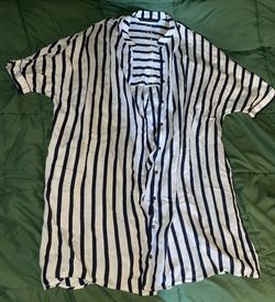 Zara Basic Oversized Navy And White Striped Shirt