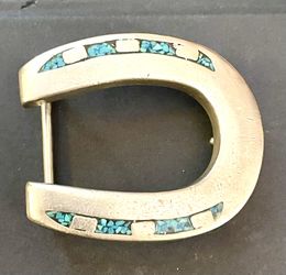 Sterling Silver And Turquoise Horseshoe Belt Buckle