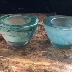 Beautiful Aqua and Clear Glass Tealight Holders