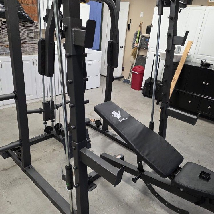 Vesta All In One Smith Machine Multi Use Adjustable Bench w/ Precher Curl And Leg Extension Fitness Home Gym Squat Rack FREE DELIVERY 🚚