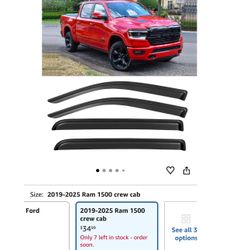 Window Visors Rain Guards for 2019-2025 Dodge Ram 1500 Crew Cab (New Body Style), Out-Channel Window Vent Wind Deflectors Shades for 19-25 Ram 1500 (N