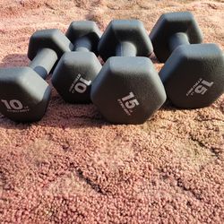 NEOPRENE DUMBBELLS  50LBs TOTAL 
 2-10s.  2-15s.  I WILL SEPARATE 
7111. S. WESTERN WALGREENS 
$55.  CASH ONLY. AS IS 