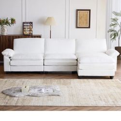 Comfy 120” Cream Corduroy Sectional Sofa – Like New!