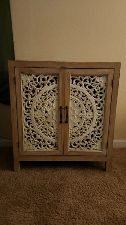 Whitewash Ornate Wood Cabinet