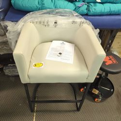 LUE BONA 27" H Counter Height Bar Stools, Modern Barrel Counter Stools with Backrest and Arms, Black Metal Frames, Linen Fabric Upholstered Accent Bar