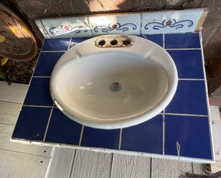 Vintage tile bathroom vanity with sink