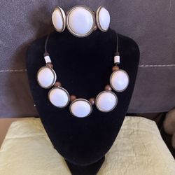 Organic Hand Made Leather Women Set Necklace with Bracelet Adjustable
