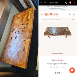 FOR SALE: Real Wood Block Puzzle-Style Coffee Table w/Hairpin Legs