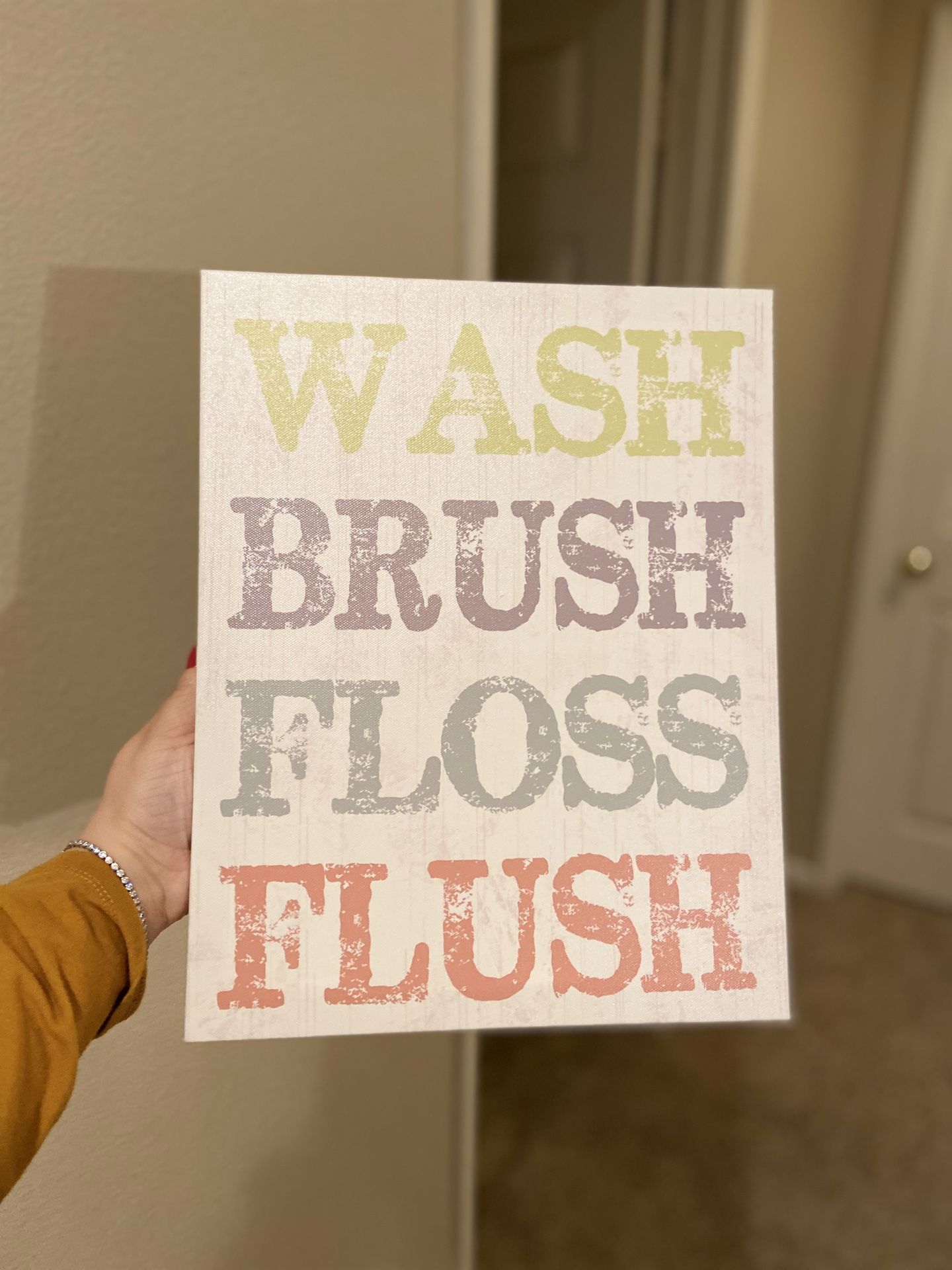 Wash, brush,floss and flush bathroom decor