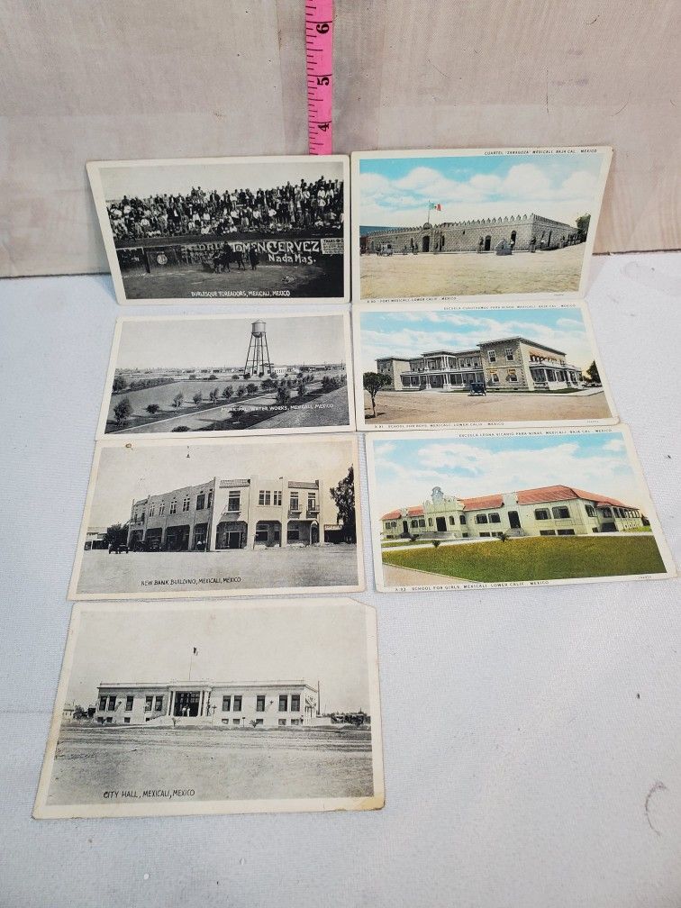 @CHV. 7 ANTIQUE VINTAGE MEXICALI BAJA CALIFORNIA POST CARDS LOWER CA COMMERCIAL CO .