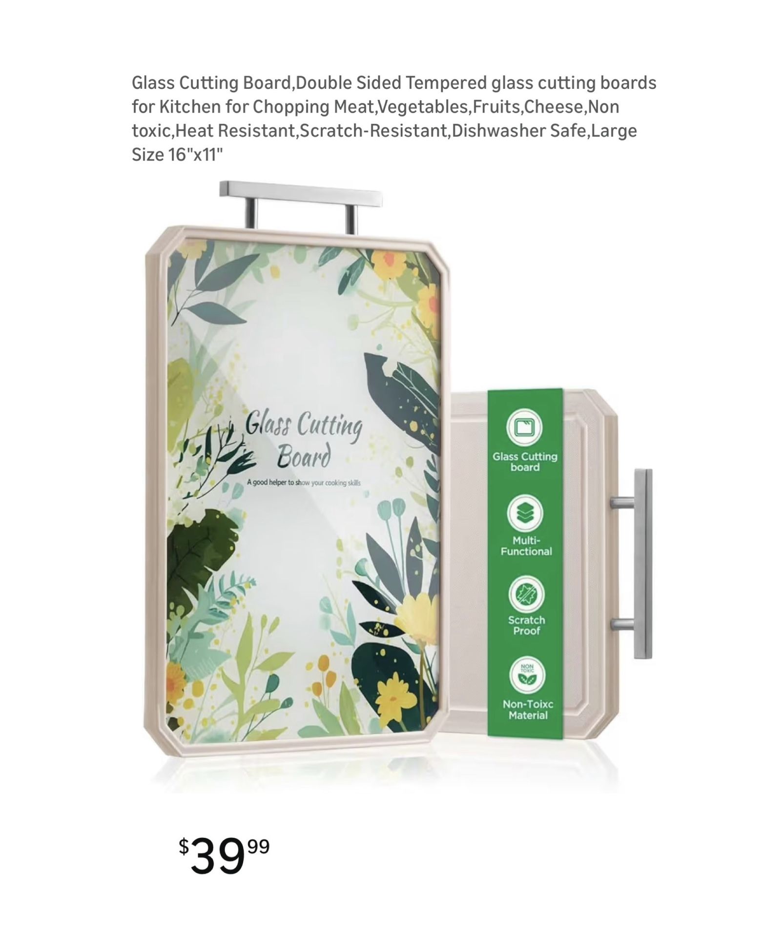 Brand new Glass Cutting Board,Double Sided Tempered glass cutting boards for Kitchen for Chopping Meat,Vegetables,Fruits,Cheese,Non toxic,Heat Resista