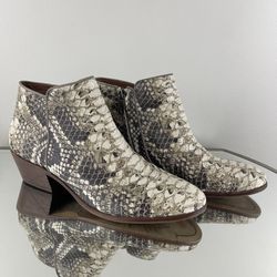 SAM EDELMAN White Grey Leather Petty Roccia Python Pointed Toe Ankle Booties