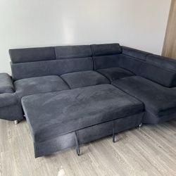 Sectional Pull Out Dark Grey Couch ( Serious Buyers Pls )