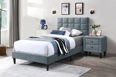 Twin size tufted bed with orthopedic mattress