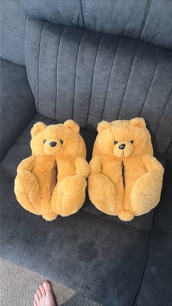 Small plush bear slippers