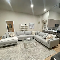 Living Spaces grey Sectional sofa with chaise