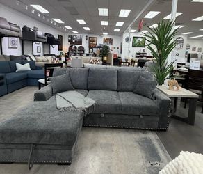 SOFA SLEEPER CHENILLE FABRICW STORAGE CHAISE CHARGER  PORT