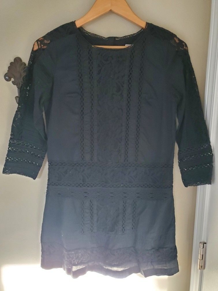 Abercrombie and Fitch Black Lace Shift Tunic Dress 3/4 Sleeve Womens Size Small