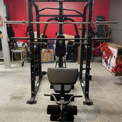 Vesta Fitness Smith Machine 1001 w/Bench Attachment | 245lb Cast Iron Olympic Weights | 7ft Olympic Bar | Fitness | Gym Equipment | FREE DELIVERY 🚚 