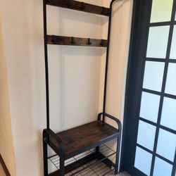 Entryway Coat Rack with Bench & Shoe Storage