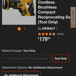 20V MAX XR Cordless Brushless Compact Reciprocating Saw (Tool Only)