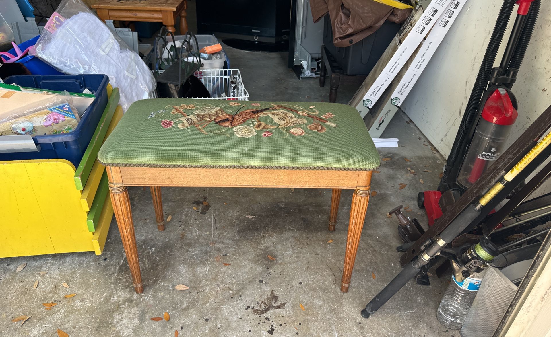 Vintage Piano/music Bench Home Made Knit Cusion