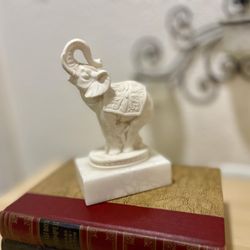 Vintage Italian Elephant Alabaster/ Made by A. Giannelli Sculptor/Handmade Sculpture On Base