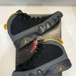 Jordan 9 Retro Dark Charcoal University Gold Size 12