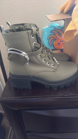 Olive Green Lace-Up Combat Boots