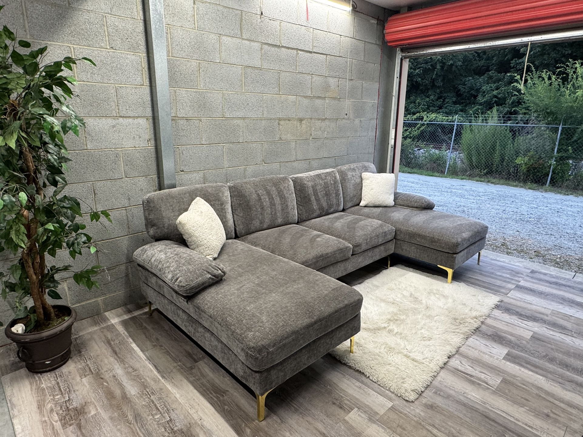 (Delivery) Grey U-Shaped Sectional Sofa / Couch With Chaise