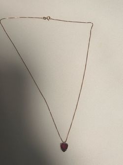 14K Yellow Gold Italy Box Chain Necklace Heart Shape Red Ruby Pendant 18