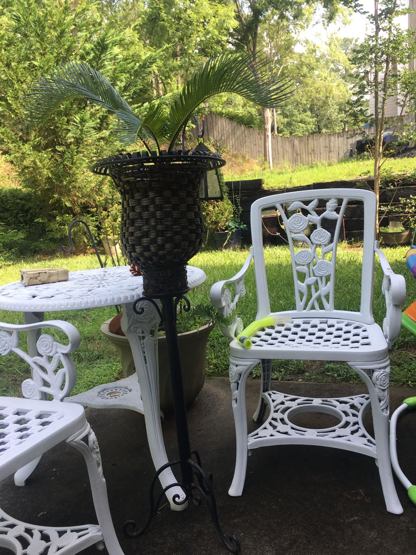 Wrought Iron And Wicker Plant Holder 
