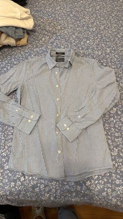 Blue and White Striped Button-Down Shirt