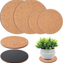 4 Pieces Cork Plant Mats Round Cork Plant Coasters for Garden Pots, DIY Craft Project (4 Inches,6 Inches)