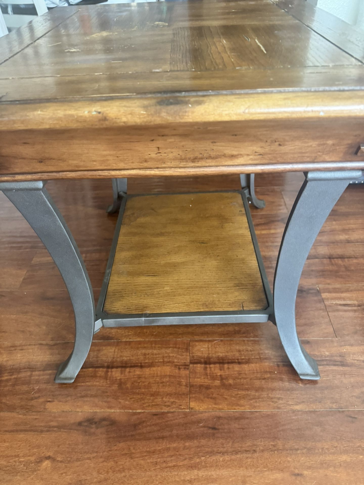 Two Solid Wood End Tables With Shelf