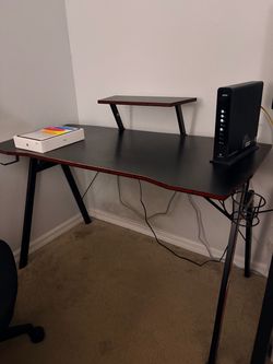 Black Gaming Desk with Monitor Riser