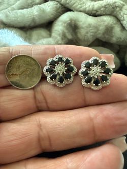 Beautiful sterling Sterling, silver, black Sapphire, and diamond stud
