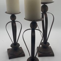 Three Metal Rustic Candle holders