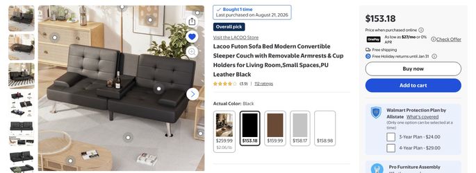 Futon w/Removable Armrests & Cup Holders