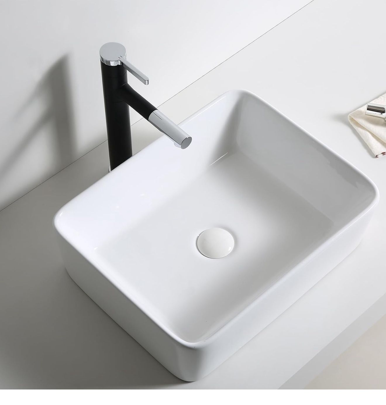 Modern Above Counter 15.6 * 11.7 inch Bathroom Vessel Sink,Rectangular White Ceramic Art Basin for Bathroom Vanity, Mini Porcelain Sinks for Small Spa